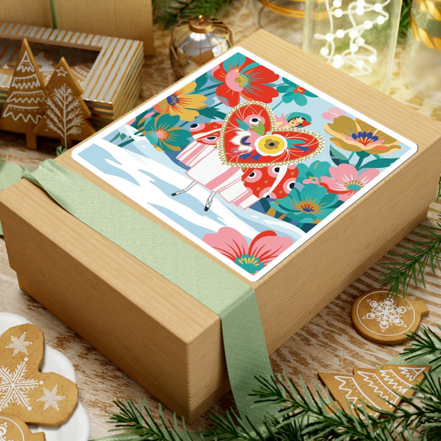 ❤️🌸 The Winter Heart Garden Kiss-Cut Sticker – Colorful Art Deco Floral Fantasy