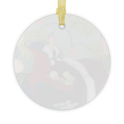 💌🌹 The Lady Of The Scarlet Chaise Glass Ornament – Art Deco Romantic Elegance