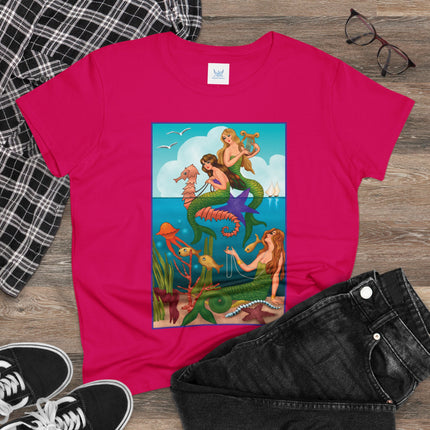 Three Mermaids with Strings of Pearls by Carlo Chiostri Women's Midweight Cotton Tee
