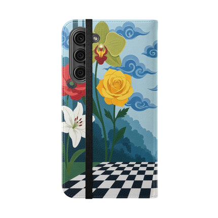 🌺♟️ The Ladies Of The Checkerboard Garden Flip Case – Art Deco Floral Fantasy