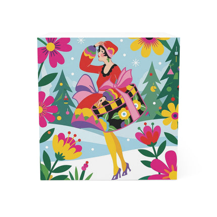 🌸🎄 Christmas In The Winter Garden Note Cube – Colorful Art Deco Holiday Fantasy