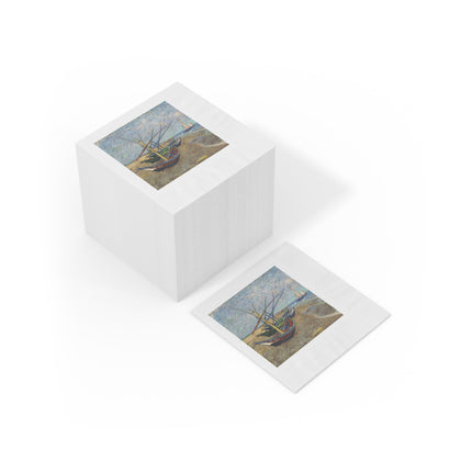 Fishing Boats on the Beach at Saintes-Maries by Vincent Van Gogh White Coined Napkins