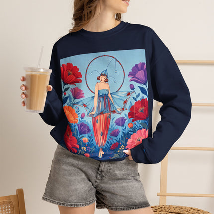 🎪🌺 The Flower Garden Harlequin Crewneck Sweatshirt – Art Deco Fashion Whimsy