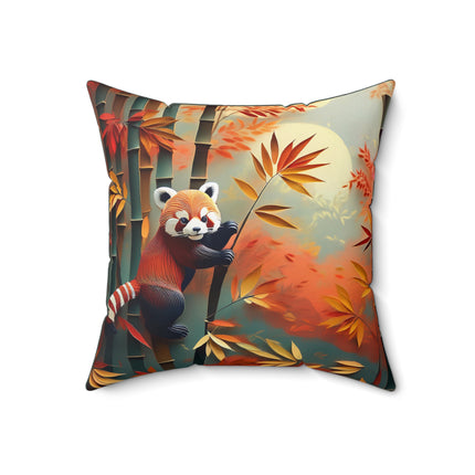 Red Panda at an Autumn Spun Polyester Square Pillow