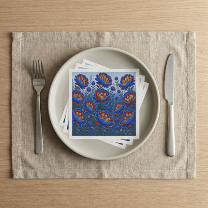 💙🌺 The Royal Blue Gilded Peony Garden Napkins – Elegant Botanical Floral Art