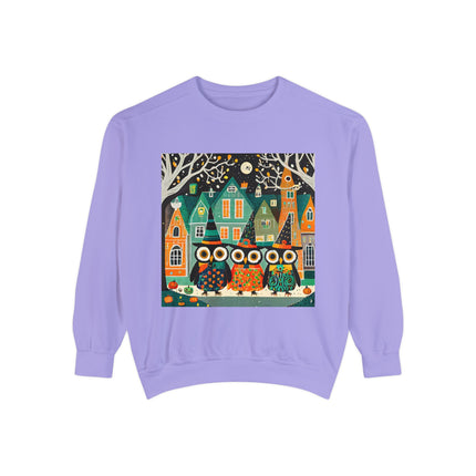 Night of the Trick-or-Treating Owlets Unisex Garment-Dyed Sweatshirt