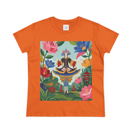 🌸🏯 The Pagoda Garden Enchantress Cotton Tee – Colorful Art Deco Fashion Fantasy