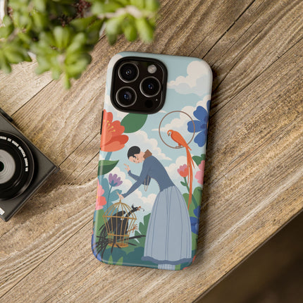🦜🌺 The Lady Of The Garden Aviary Phone Case – Art Deco Floral Whimsy