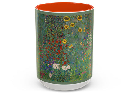 Farm Garden with Sunflowers by Gustav Klimt Colorful Mugs (11oz, 15oz)