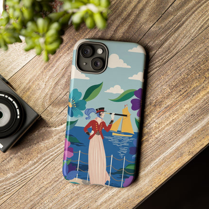 🌊🔭 The Lady Of The Seaside Lookout Phone Case – Art Deco Nautical Adventure