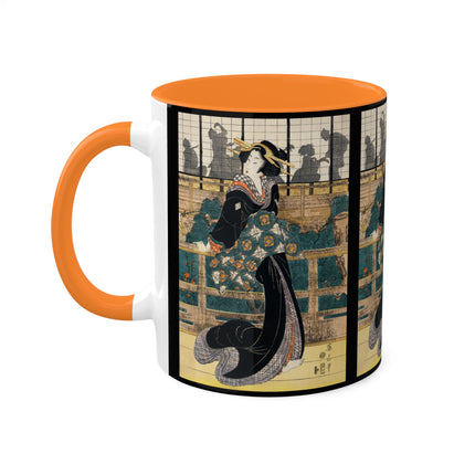 Japanese woman woodcut print by Kikukawa Eizan Colorful Mugs, 11oz