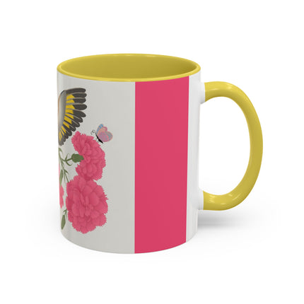 Goldfinch & Pink Flowers Colorful Mugs – Vibrant Spring & Bold Beauty