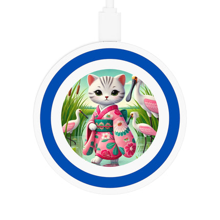 Geisha Kitten Strolls Among the Spoonbills Quake Wireless Charging Pad