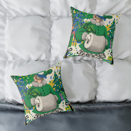 💚🎄 The Emerald Holly Christmas Square Pillow – Art Deco Holiday Elegance