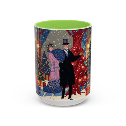 🎩🎄 Christmas Eve Promenade Colorful Mug – Art Deco Holiday Elegance