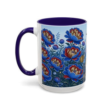 💙🌺 The Sapphire Blossom Garden Dancer Colorful Mug – Art Deco Fashion Fantasy