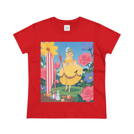 🌸🪞 The Lady Of The Flower Garden Mirror Cotton Tee – Art Deco Floral Fantasy