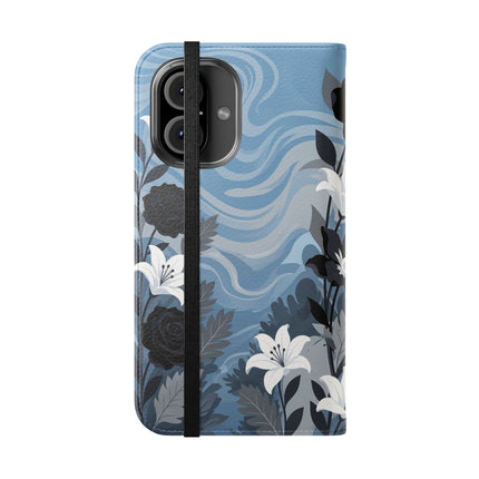 🖤🤍 The Lady Of The Black Rose Garden Flip Case – Art Deco Floral Elegance