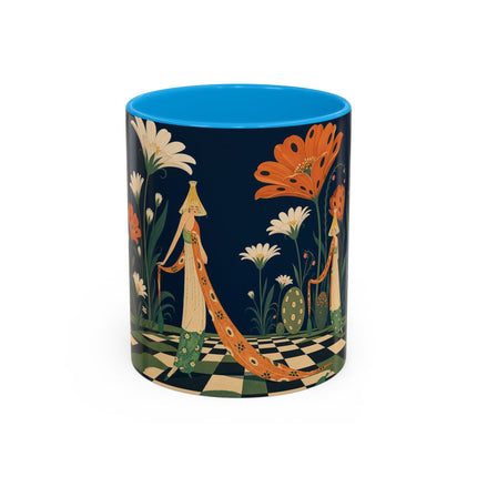 🌼🧡 The Midnight Floral Masquerade Colorful Mug – Art Deco Fashion Fantasy