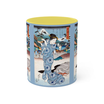 Japanese woman woodblock print by Keisai Eisen Colorful Mugs, 11oz