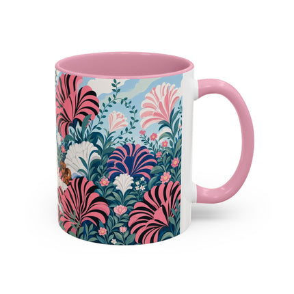 🌸🦋 The Enchanted Pink Blossom Retreat Colorful Mug – Art Deco Floral Whimsy