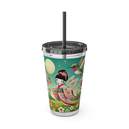 Geisha Fairy and the Hummingbird Blossom Sunsplash Tumbler with Straw, 16oz