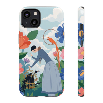 🦜🌺 The Lady Of The Garden Aviary Phone Case – Art Deco Floral Whimsy