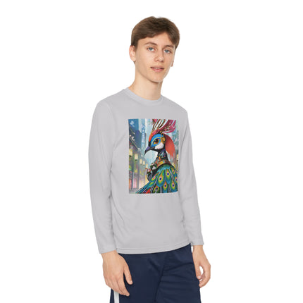 Techno Plumes Youth Long Sleeve Competitor Tee – Futuristic Elegance & Neon Feathers