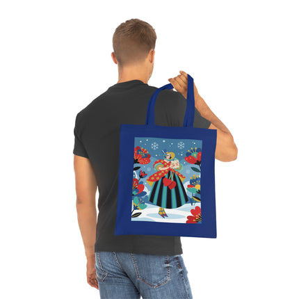 ❤️❄️ The Winter Heart Messenger Cotton Tote Bag – Art Deco Winter Enchantment
