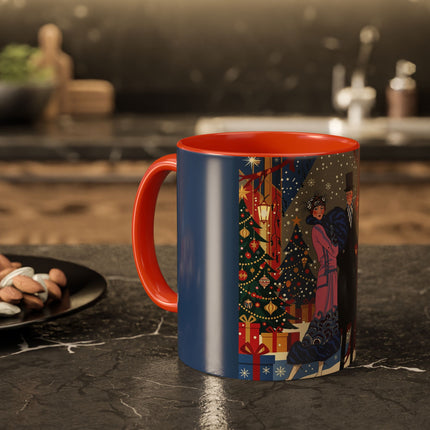 🎩🎄 Christmas Eve Promenade Colorful Mug – Art Deco Holiday Elegance