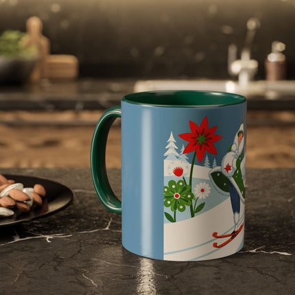 🎿❄️ The Winter Garden Skier Colorful Mug – Whimsical Holiday Fantasy