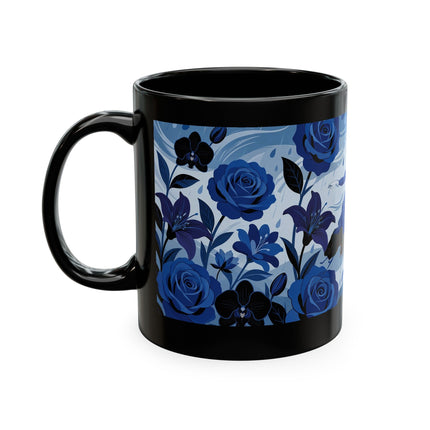 ☔💙 The Lady In The Blue Rain Garden Ceramic Mug – Art Deco Floral Elegance