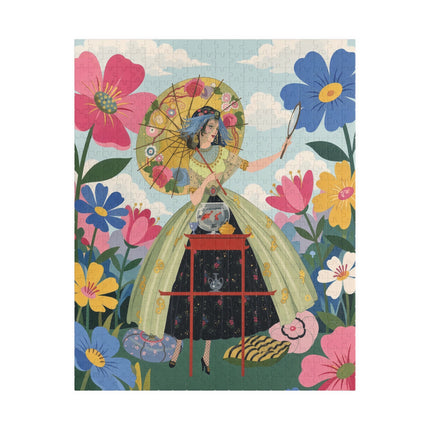 🌸🪞 The Floral Parasol Reflection Puzzle – Art Deco Garden Fantasy