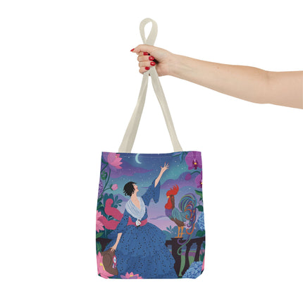 🌙🐓 The Lady Of The Moonlit Rooster Garden Tote Bag – Art Deco Floral Fantasy