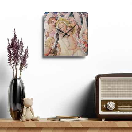 Madonna with Child Surrounded by Musical Angels Acrylic Wall Clock, Round and Square