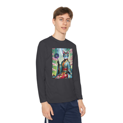 Cyberpunk Geisha Youth Long Sleeve Competitor Tee – Neon Elegance & Futuristic Fantasy