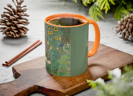 Farm Garden with Sunflowers by Gustav Klimt Colorful Mugs (11oz, 15oz)