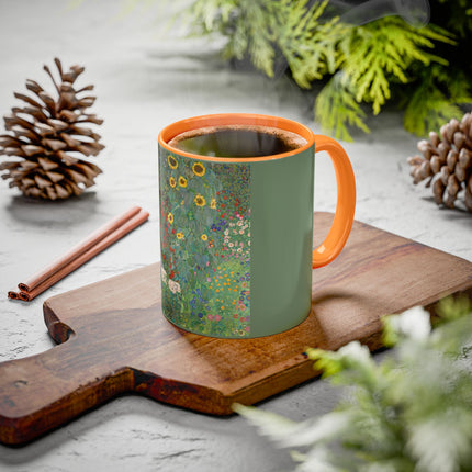 Farm Garden with Sunflowers by Gustav Klimt Colorful Mugs (11oz, 15oz)