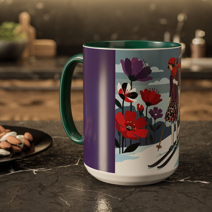 🎿❄️ The Winter Flower Skier Colorful Mug – Art Deco Alpine Fantasy