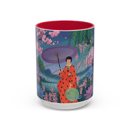 The Lady Of The Cherry Blossoms Colorful Mugs – Art Deco Spring Elegance