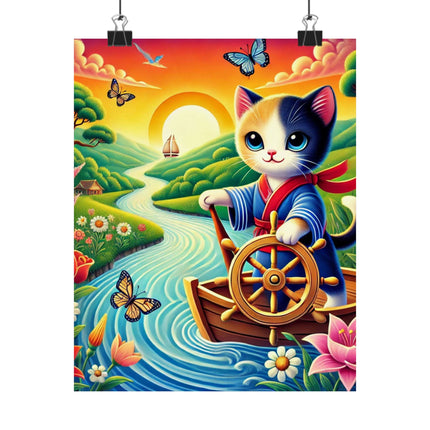 ⛵🐱 Sailor Kitten’s River Adventure Matte Vertical Poster – Whimsical Journey & Storybook Adventure