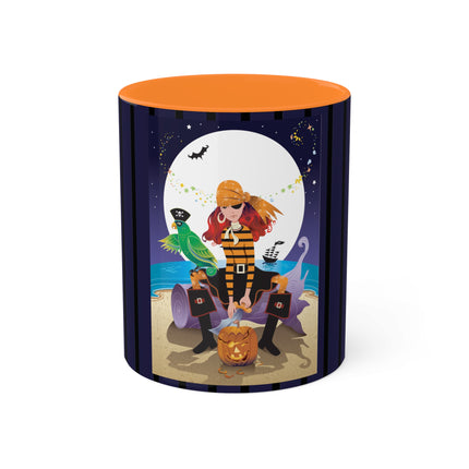 Moonlit Pirate Halloween Colorful Mugs, 11oz
