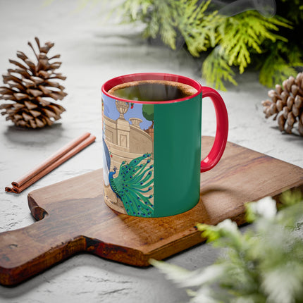 The Peacock's Admiration Colorful Mug (11oz, 15oz) – Rococo Elegance, Peacock Beauty & Garden Charm