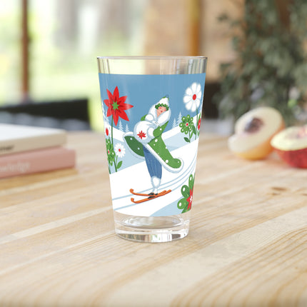 🎿❄️ The Winter Garden Skier Pint Glass – Whimsical Holiday Fantasy