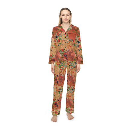 Japanese Fan Flower Pattern by G.A. Audsley Women's Satin Pajamas (AOP)