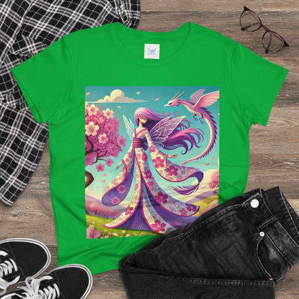 Petals in the Wind: The Kimono Fairy and the Sky Dragon Cotton Tee