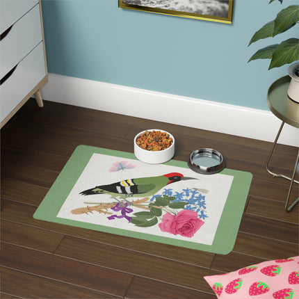 Green Woodpecker Garden Perch Pet Food Mat – Spring Melody