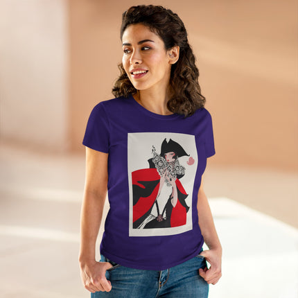 Crimson Masquerade Women's Midweight Cotton Tee – Dramatic Elegance & Art Deco Mystery