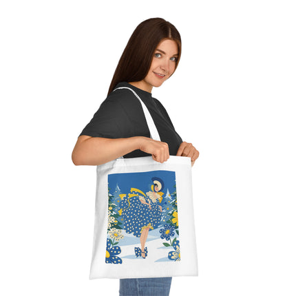 💙🎄 The Bluebell Christmas Promenade Cotton Tote Bag – Art Deco Holiday Elegance