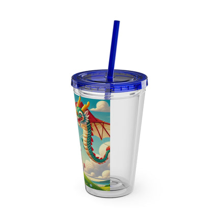 Geisha Kitten and the Dragon Kite Sunsplash Tumbler with Straw, 16oz
